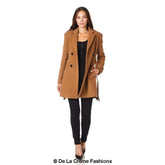 De La Creme - Womens Camel Textured Short Belted Coat